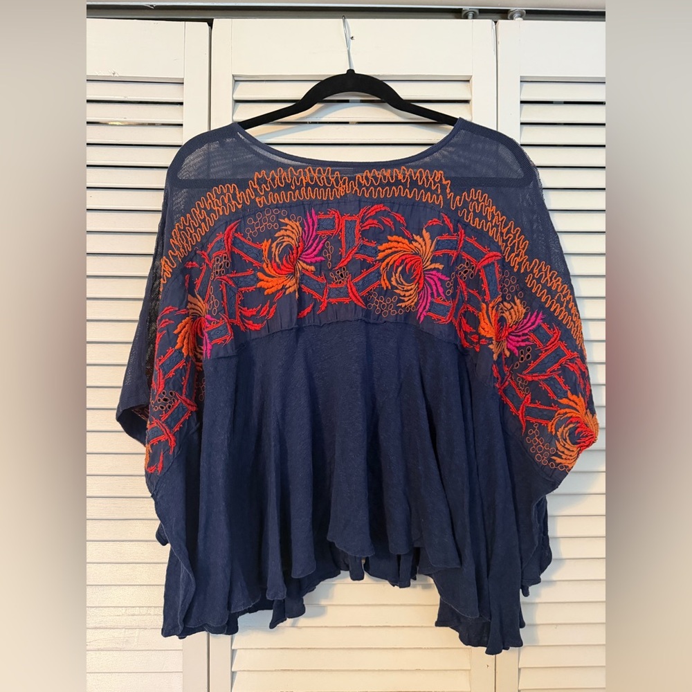 Free People Embroidered Navy Blue Women's Sweater